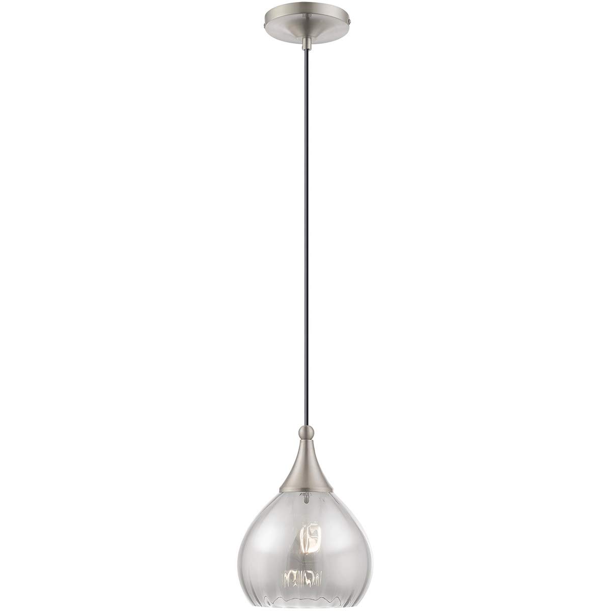 livex lighting 40645-91 art glass - 11" one light mini pendant, brushed nickel finish with smoke glass