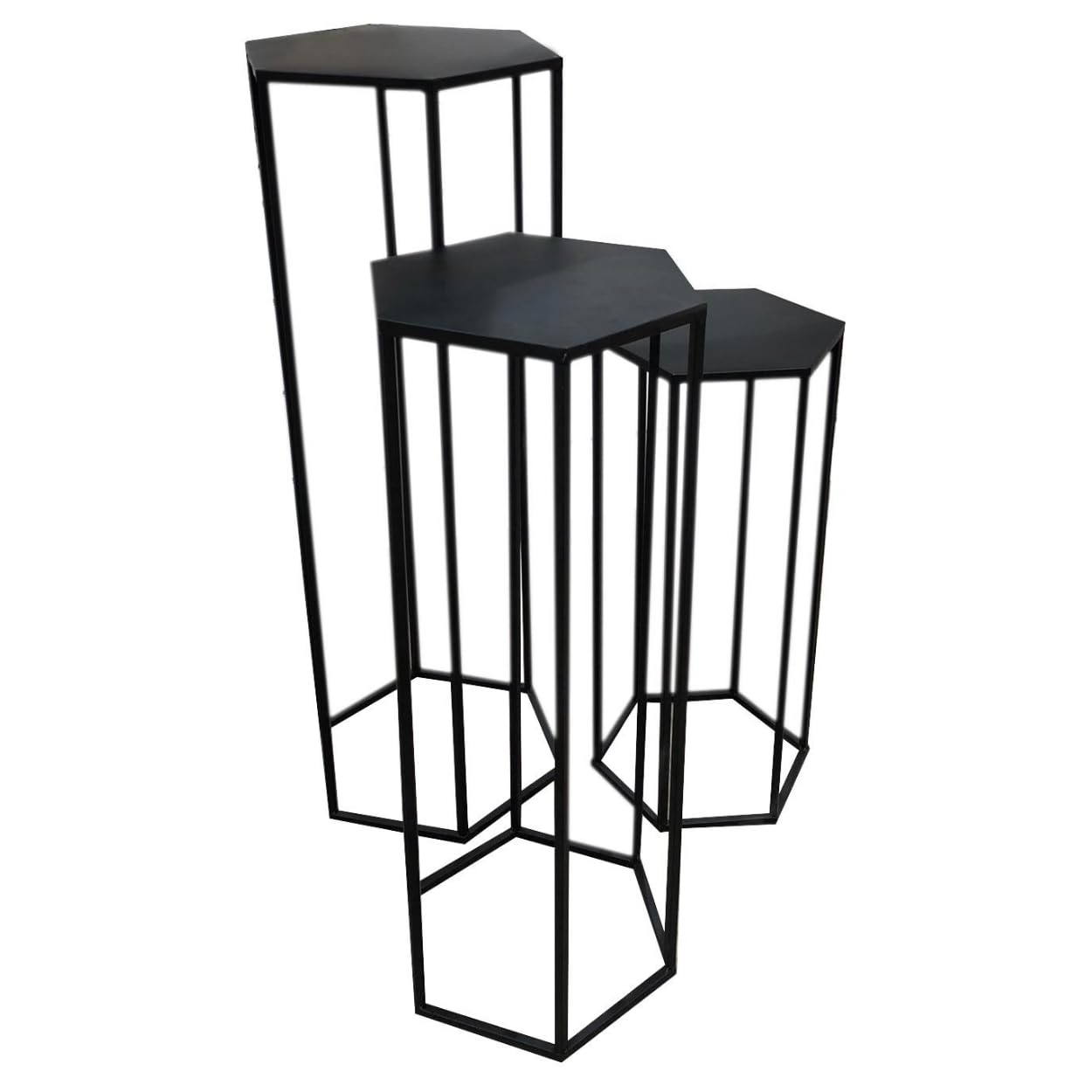 Lot de 3 supports pour plantes en métal noir