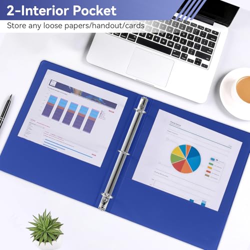 Image of SUIN 1 Inch 3 Ring Binder, Clear 1'' View Presentation Binders with 2 Pockets, Fits 8.5 x 11 Letter Size, Durable Polypropylene, Non-Stick & PVC-Free for School, Office & Home (Navy Blue)