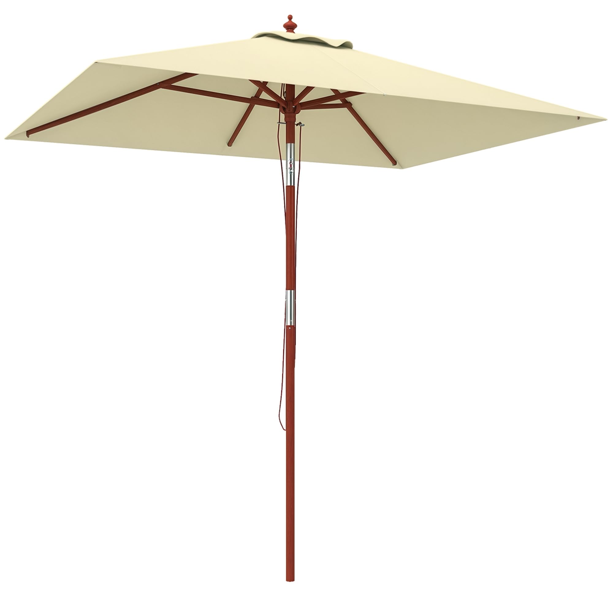 Outsunny Sombrilla Terraza Exterior 200x150 cm Sombrilla de Jardín Rectangular con Ángulo Ajustable Mástil de Madera y Manivela Parasol para Patio Terraza