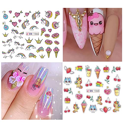 12 Sheets Unicorn Nail Art Stickers Water Transfer Nail Decals Heart Unicorn Rainbow Nail Design For Women Girls Personality Designs Nail Stickers For Nail Art Diy Nails Supply Nail Accessories #TOP4