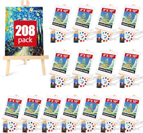 AROIC 208 Pack Easel and Canvas Sets with 16 Wood