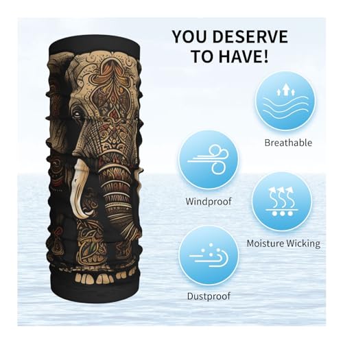 Elephant Ethnic Indian traditional brown Neck Gaiter Face Cover Scarf Balaclava Bandana for Women Men Gaiter Mask for Motorcycle Cycling Riding Skiing Party miniatura 5