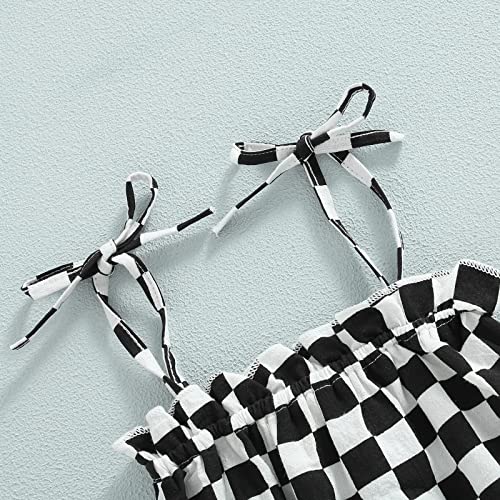 Infant Baby Girls Summer Jumpsuits Checkerboard Plaid Sleeveless Tie-up Smocked Romper Overalls One Piece Outfits4