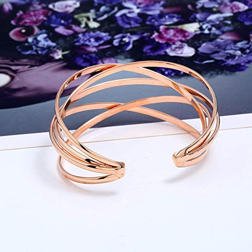 Futimely Boho Chunky Cuff Bracelet For Women,Gold/Silver/Rose Gold Multi-Layer Cross Wire Bangle Bracelets Open Adjustable Wide Cuff Bracelet Fashion Statement Jewelry thumb #4