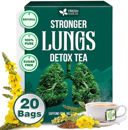FreshDrinkUS StrongerLungs 20 Tea Bags - Mullein Leaf, Ginseng, Elderberry, Ginger & Thyme - Supports Lung Cleanse, Congestion Relief & Mucus Detox - Caffeine-Free & All-Natural