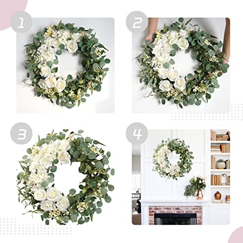 Couronnes vertes d'été artificielles avec fleurs de pivoine blanches de ferme - 5