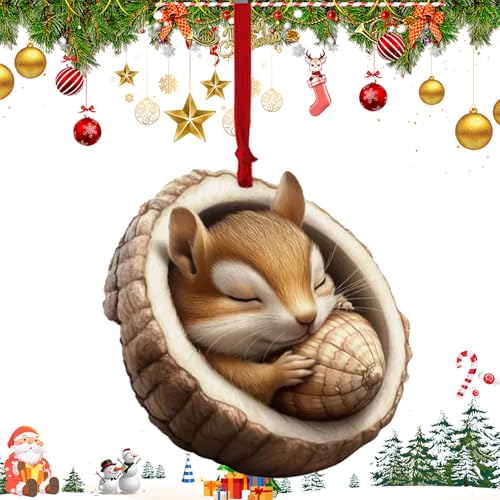 Christbaumschmuck,Baumloch Tiere Weihnachtsdekoration - Anhänger Figuren Acryl 2D Flach Charm Für Familie Freunde Paare Saisonale Dekoration Fenster