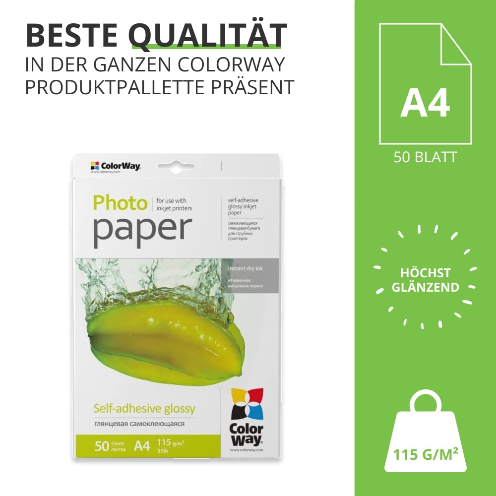 COLORWAY High-Gloss Self-Adhesive Photo Paper - 50 Sheets A4, 115gsm, Waterproof, Instant Dry - Works With Any Inkjet Printer - View #8