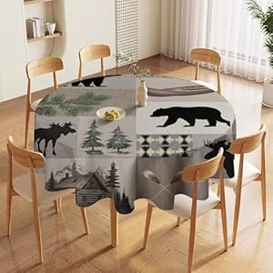 Vintage Bear Tablecloth, Retro Bear Cottage Country Round Table Cover Rustic Cabin Farmhouse Style Tabletop Water Resistant Wipeable Tablecloths for Kitchen Dinning Decor 36" Vintage Bear Tablecloth Retro Bear Cottage Country Round Table Cover Rustic Cabin Farmhouse Style Tabletop Water Resistant Wipeable Tablecloths for Kitchen Dinning Decor 36