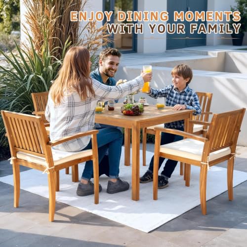 Image of Greesum 5 Pieces Acacia Wood Patio Dining Set, Outdoor Table & Chairs