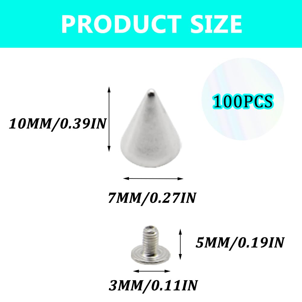 Hocansen 100 Set Spikes Studs for Clothing 7x10mm Punk Rivets Metal Spikes and Studs Cool Double Cap Rivet for DIY Clothes,Leather (7x10mm/PK) - Image 2