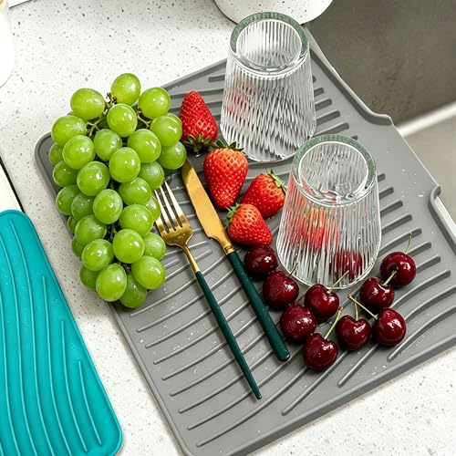 Image of EBIGIC Silicone Dish Drying Mat,19.7 inch*17 inchDish Drying Pad,Kitchen Accessories,with Built-In and Non-Slip Drain,Easy Clean, Fit for Kitchen, Bar, RV, Refrigerator and Drawer Liner, Grey