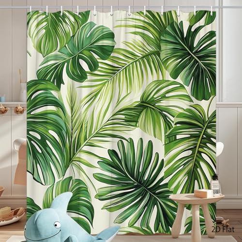 Rideau de douche Monstera en polyester imperméable 120x180 avec crochets - 5