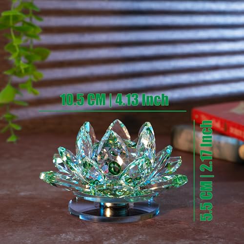 Image of FengShui Crystal Lotus Flower Showpiece & Paper Weight | Vastu Decor for Home & Office | Desk Decoration | Fengshui Items for Positive Energy, Wealth & Gifting |Green (Medium-10.5 x 5.5 CM)