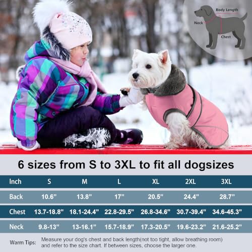 Image of Dogcheer Dog Coat, Waterproof Dog Jacket Reflective Pet Winter Coat with Adjustable Hook & Loop, Christmas Puppy Fleece Jacket Warm Turtleneck Snowsuit for Small Medium Large Dogs - Dusty Pink, S