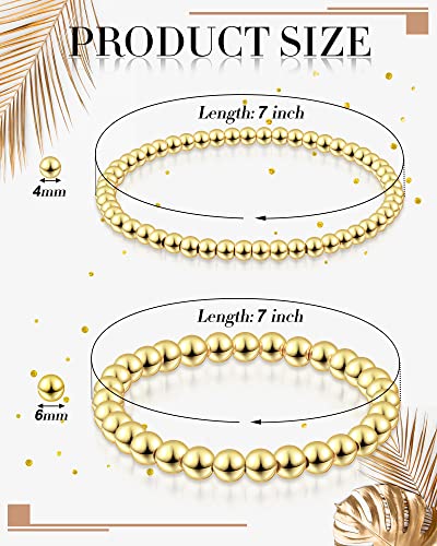 Taiyin 40 Pcs Gold Beaded Bracelet for Women Sets Gold Elastic Ball Bracelet for Women Beaded Stretch for Friendship Jewelry Gifts, 4 mm and 6 mm2
