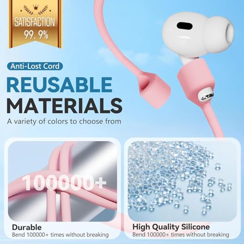 Image of OJOS Ultra Strong Magnetic Anti-Lost Straps Compatible with AirPods, Soft Silicone Sports Compatible with AirPods 4rd / AirPods Pro 1st & 2nd / AirPods 3rd /AirPods 1&2, Neck Rope Cord- Pink