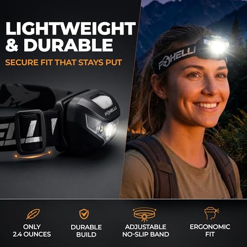 Image of Foxelli USB Rechargeable Headlamp Flashlight - Provides up to 100 Hours of Constant Light on a Single Charge Ultra Bright Waterproof Impact Resistant Lightweight Comfortable Easy to Use BONUS - Two Mini USB Charging Cables Black-Compact