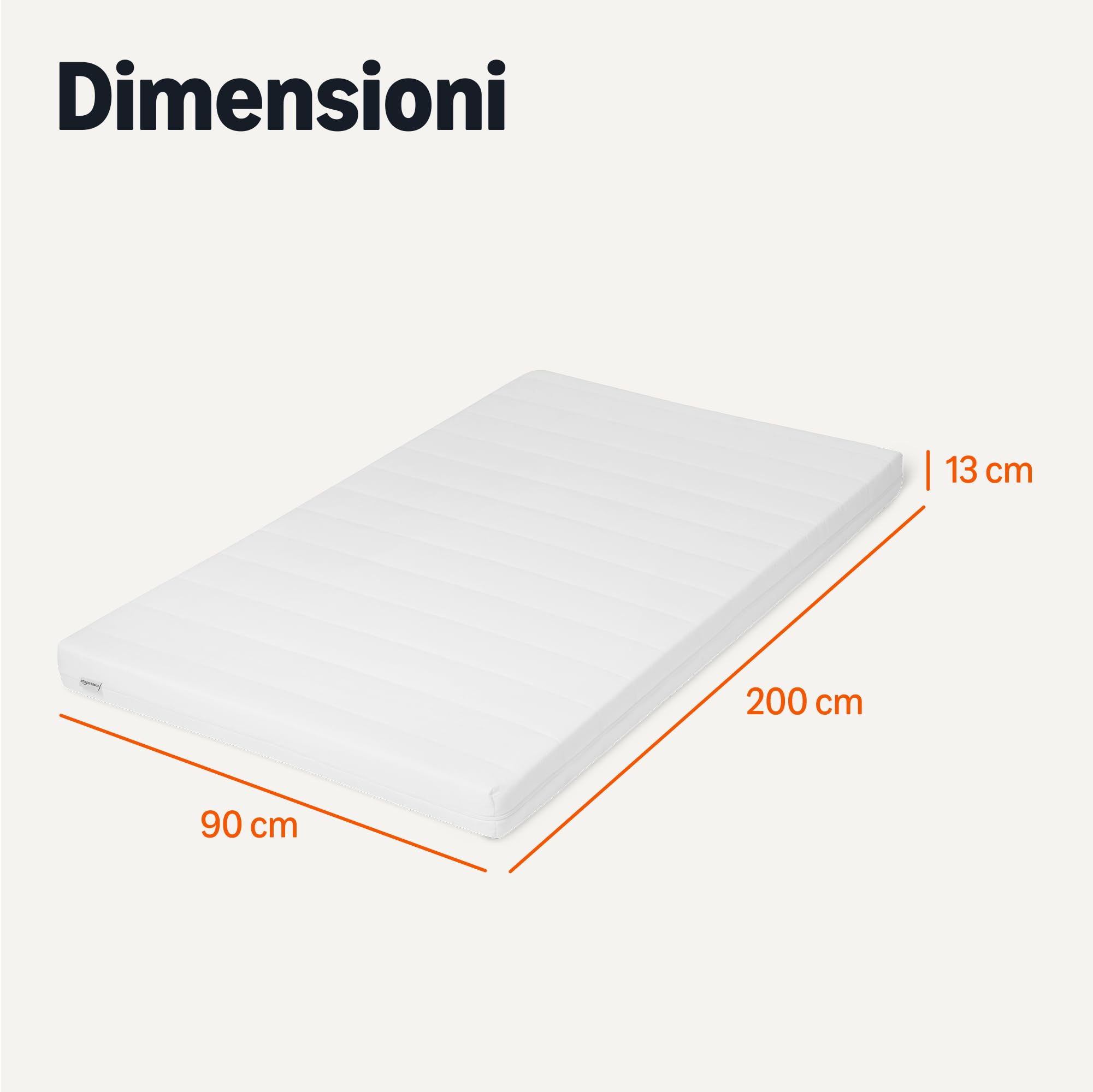 Amazon Basics - Materasso in Schiuma Comfort, H3, Media Rigidità, Certificato Oeko-Tex, Fodera Lavabile, H 13 cm, Dimensioni 90cm x 200 cm