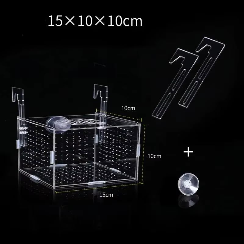 Caja de cría de peces de acrílico transparente para aislamiento y desove de acuarios con diseño flotante y soporte de ventosa 10 x 10 x 10 cm (12 x 12 x 12 cm)