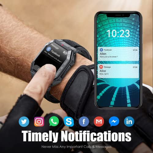 Hrich Smartwatch,Relógio Inteligente Militar para Homens com Chamada (responder/fazer), Relógio Espo