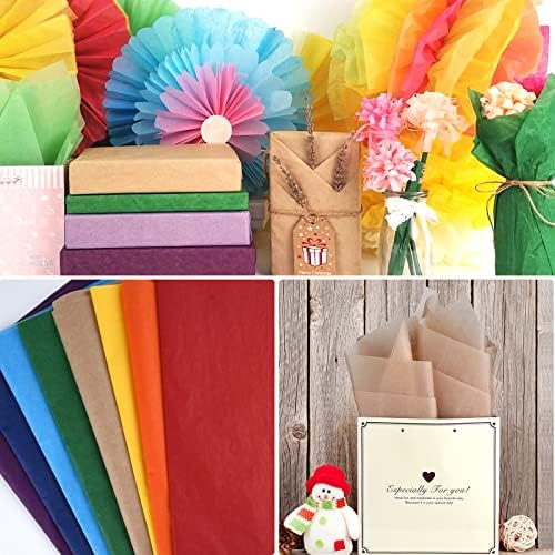 MIAHART 60 Sheets Bright Colored Tissue Paper for Gift Wrapping Bags 8 Assorted Colors Tissue Paper Bulk Set for Art Craft Floral Birthday Party Festival 20x14 inch