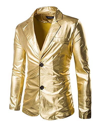VSVO Men's Metallic 2-Piece Suit Slim Fit Blazer Jacket Pants Party Prom Set2