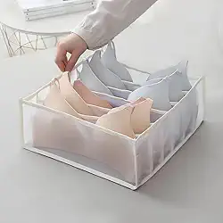 Organizador de gaveta de roupa íntima, armazenamento de sutiã com divisórias, compartimentos de armazenamento dobráveis de 6 células para sutiã, meias, roupas íntimas, roupas finas, branco