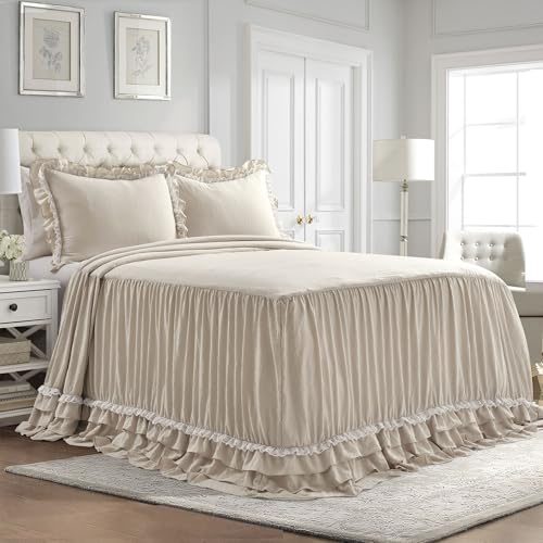 Lush Decor Ella Ruffle Lace Bedspread, 3 Piece Set, Queen, Neutral - Cute Bed Set - Queen Bedding -...