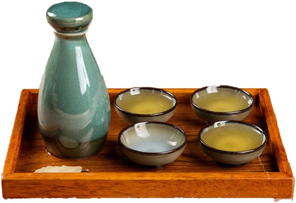 Set di sakè Set di pentole per sakè giapponese, incluso 1 Bottiglia di sakè, Set di 4 tazze e 1 vassoio, è il miglior Regalo per Amici e familiari,D