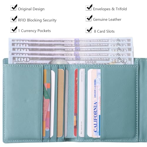 Image of Small Wallet for Women Genuine Leather RFID Blocking Card Holder Organizer Pocket Compact Bifold Ladies Mini Purse