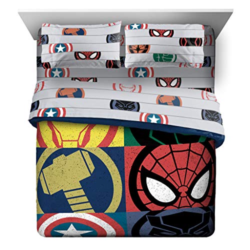 Jay Franco Marvel Avengers Emblems 7 Piece Queen Bed Set - Includes Comforter & Sheet Set Bedding - Super Soft Fade Resistant Microfiber (Official Marvel Product)