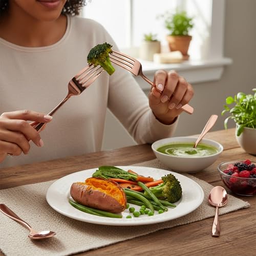 Image of 25 Pcs Rosegold Cutlery Set for Dining Table the Perfect Mirror Polish Hevy Duty Tableware Including Dinner Spoon, Dinner Fork, Dinner Knife, Dessert Spoon & Dessert Fork