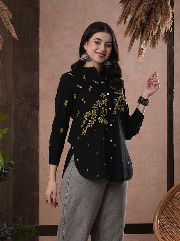 Image of Ada Hand Embroidered Lucknowi Chikankari Cotton Top for Women A911222