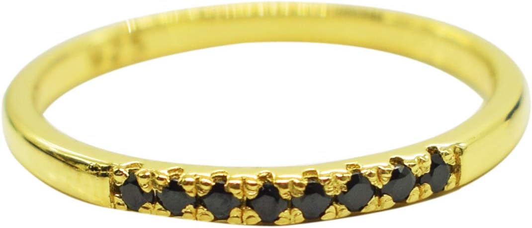Round Black Onyx Dainty Piece Classical 925 Sterling Silver with Gold Plated Handmade Ring