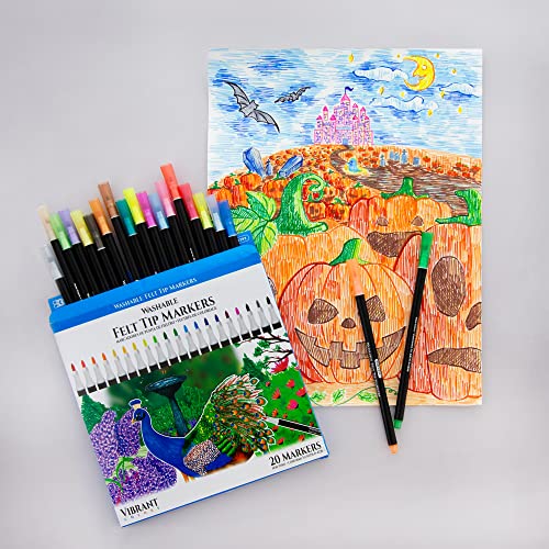 Bazic Felt Washable Markers 20 Colors, Fine Line Coloring Marker, Non Toxic Art Supplies, Gift For Kids School (20/Pack), 1-Pack #TOP6