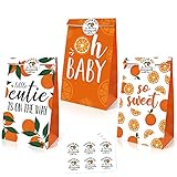 Sinasasspel 24 Pack Little Cutie Party Treat Bags with Thank You Stickers, Orange Goody Gift Bags...