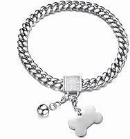 Vista 8 de Collar de cadena dorada para perro con placa de identificación de perro y campana de circonita cúbica con bloqueo de 0.394 in/0.551 in/0.709 in