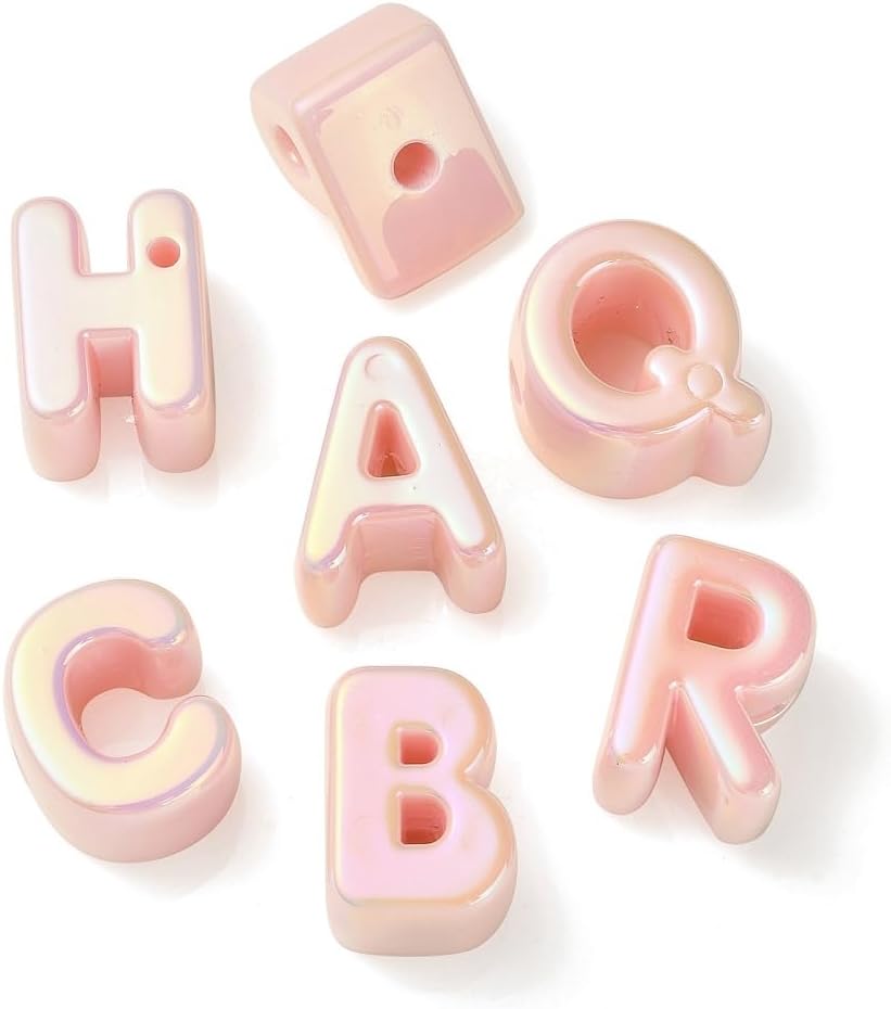 DanLingJewelry 90Pcs Random Large Pink Acrylic Alphabet Beads UV Plating Iridescent 26 A-Z Letter Beads for DIY Bracelets Necklaces Keychain - Image 2