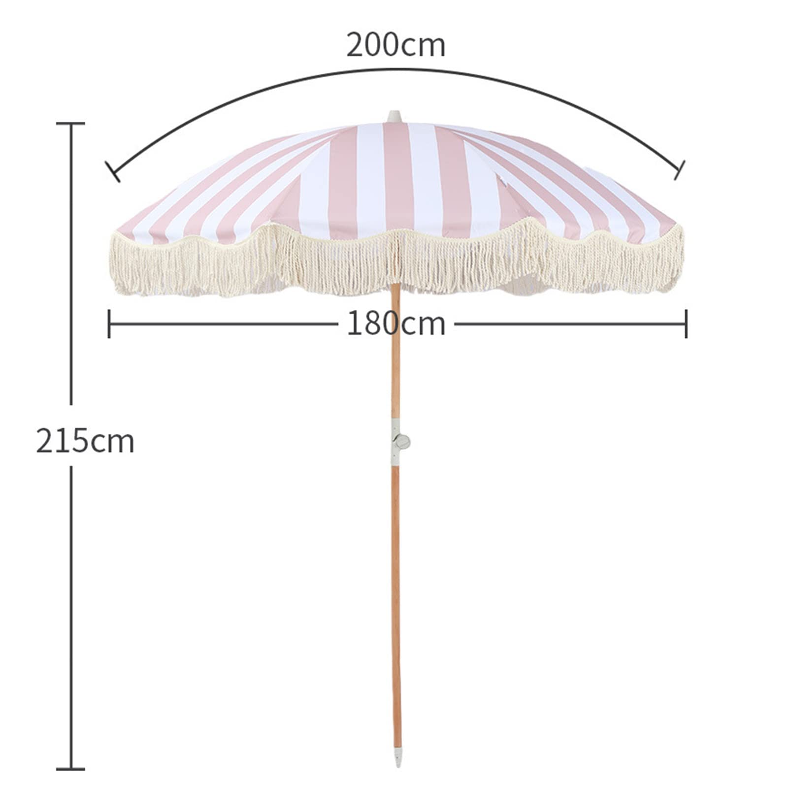 XJBTBA Parasol ogrodowy w paski, parasole tarasowe 2 m/6,5 stopy, parasol z frędzlami w stylu vintage, parasol ogrodowy, parasol wakacyjny, zewnętrzny parasol plażowy z funkcją odchylania, 8 żeber,