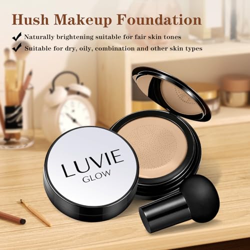 Image of Ideal for Light /Medium Complexions-Hush Makeup Foundation, Mushroom Head Air Cushion CC Cream - BB Cream Foundation for Older Women (Natural color)