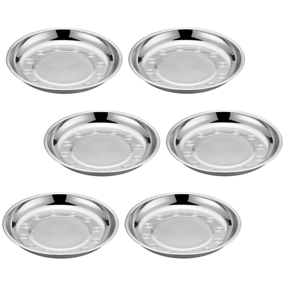 Housoutil 6pcs Stainless Steel Grill Trays Big Plates Silver Plated Tray Sturdy Dinner Plate