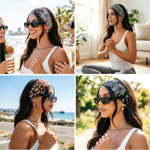 Image of DRESHOW 6 PCS Adjustable Headbands for Women Knotted Headbands Elastic Non-Slip Fashion Hair Bands for Workout Sports Running Yoga