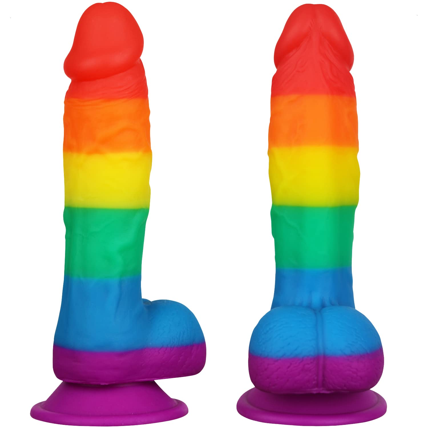 Realistic Dildo for Adult Sex Toys Liquid Silicone Material Strong Suction Cup Hands-Free Play 2 Balls(Rainbow): 7.5 Inch