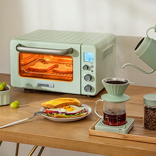 BUYDEEM-T103-Multifunction-Toaster-Oven-No-Pre-Heat-Needed-12QT-7-in-1-Mini-Smart-Digital-Toaster-Oven-with-Grill-Rack-and-Baking-Tray-1600W-Cozy-Greenish