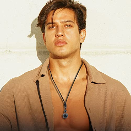 Crystal Necklace For Women Men, Protection Round Bead Pendant Necklaces For Spiritual, Natural Gemstone Chakra Stone Healing Crystals Necklace With Adjustable Rope Cord (Black Obsidian) #TOP4