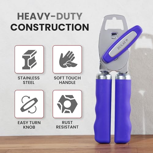 Image of Zulay Kitchen Manual Can Opener Heavy Duty Patented Stainless Steel, Purple