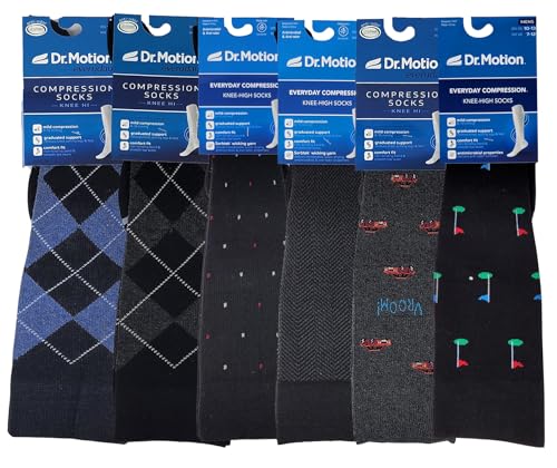 Image of Dr. Motion Men's Knee High Compression Socks 8-15 mmHg ( 6 Pairs Pack )