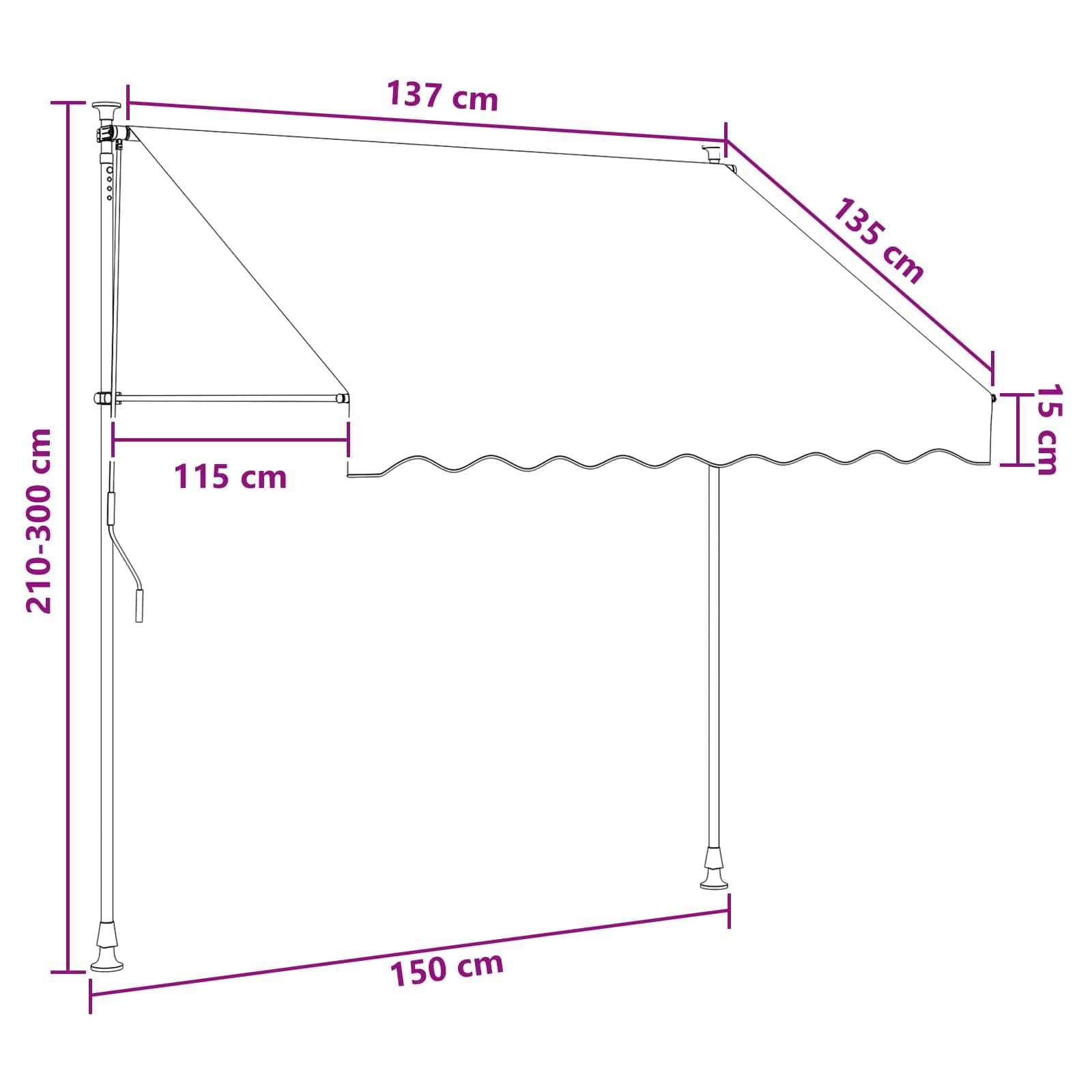 Toldo retráctil manual gris topo 150 cm | Tela recubierta de poliuretano, manivela larga, altura y ángulo ajustables, para patio y jardín